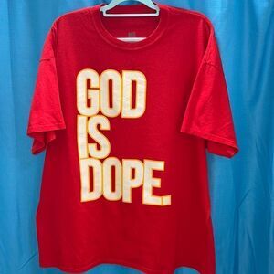 God Is Dope printed T shirt yellow red white